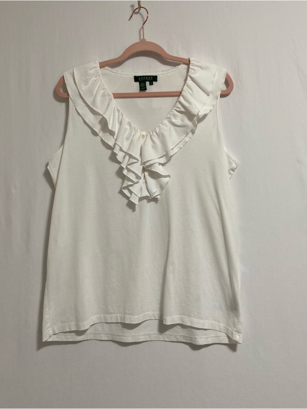 Lauren Ralph Lauren White Ruffle V-Neck Camisole